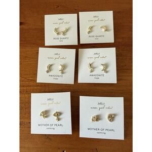 JaxKelly Gold Stud Earrings Bundle Celestial Moon Minimalist Gift Set Lot NOC